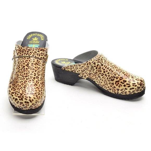 Torpatoffeln Lotta Leopard Print Swedish Wooden Clog 39 - Picture 2 of 6
